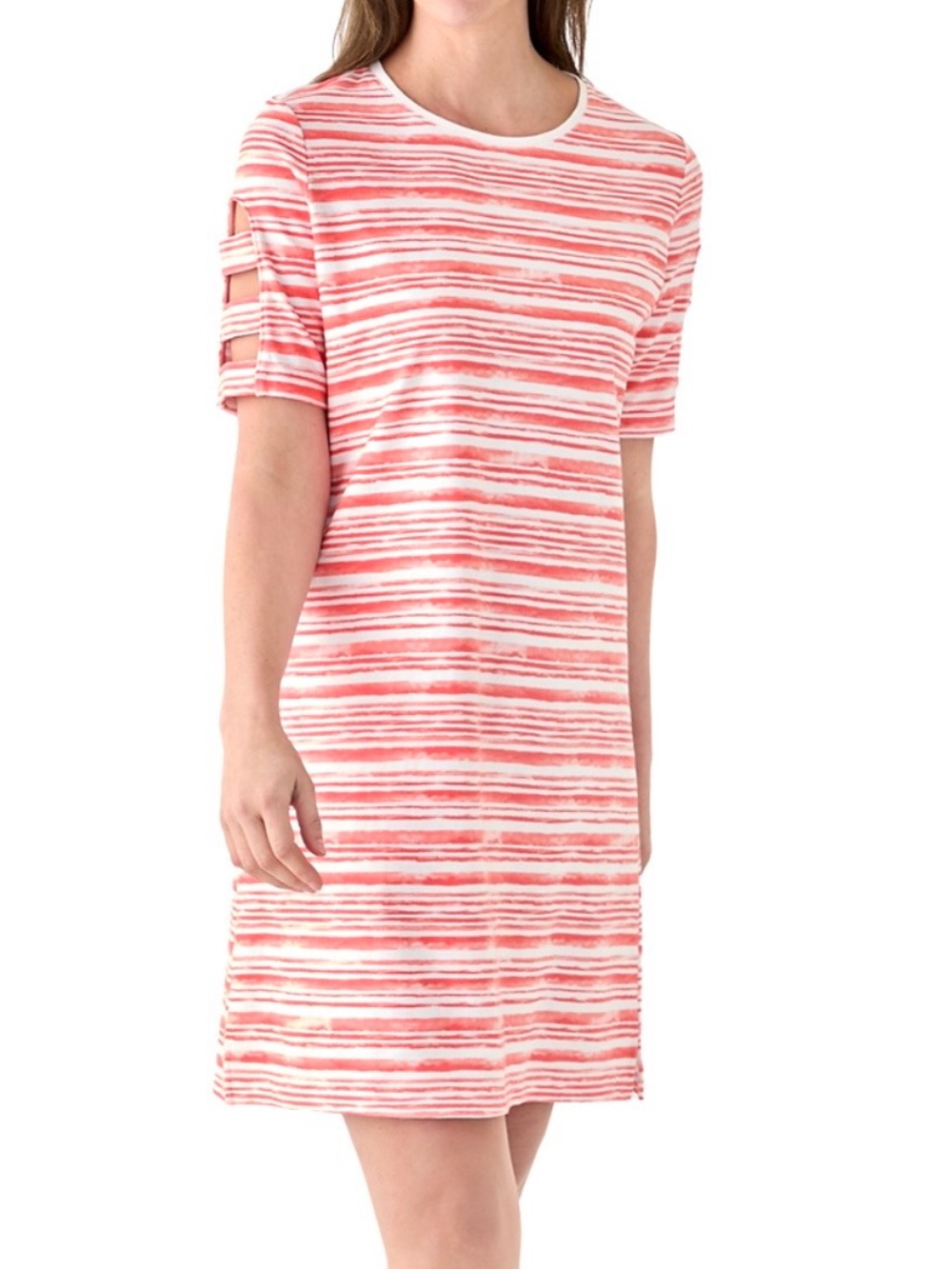 Kim Rogers Coral Stripe 3/4
Ladder Sleeve Very Soft Cotton
Shift Dress~Sz L~NWT